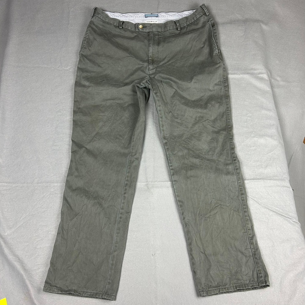 Peter Millar Chino Pants Flat Front Twill Mens 38x32 Olive Green MS15B84 - Picture 2 of 12